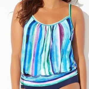 SWIMSUITS FOR ALL Size 2X Extra Long Blouson Style Tankini Swimsuit Top